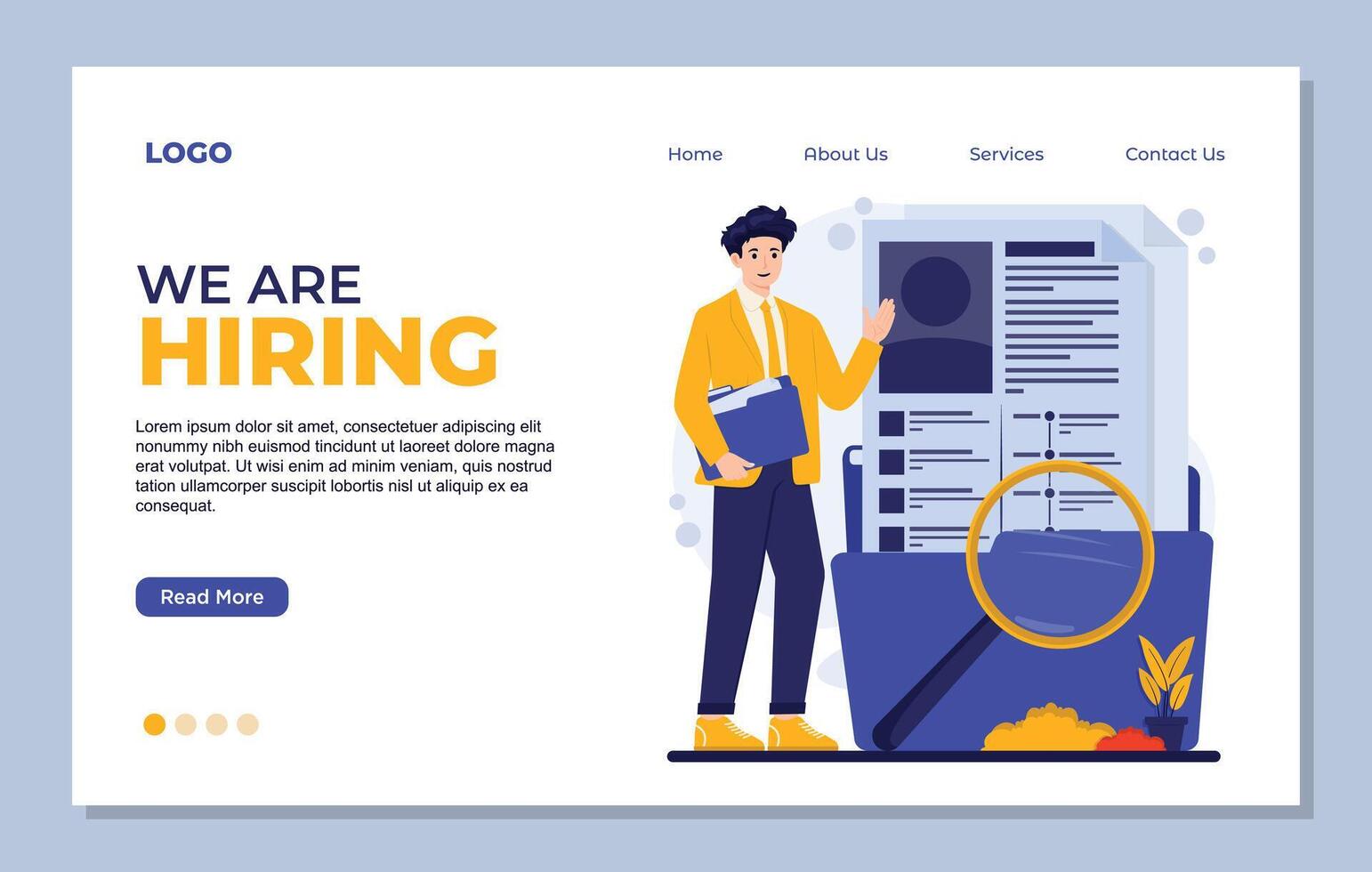 Landing page template Illustration of recruitment concept with HR manager analyzing candidate profiles for job vacancies in company vector