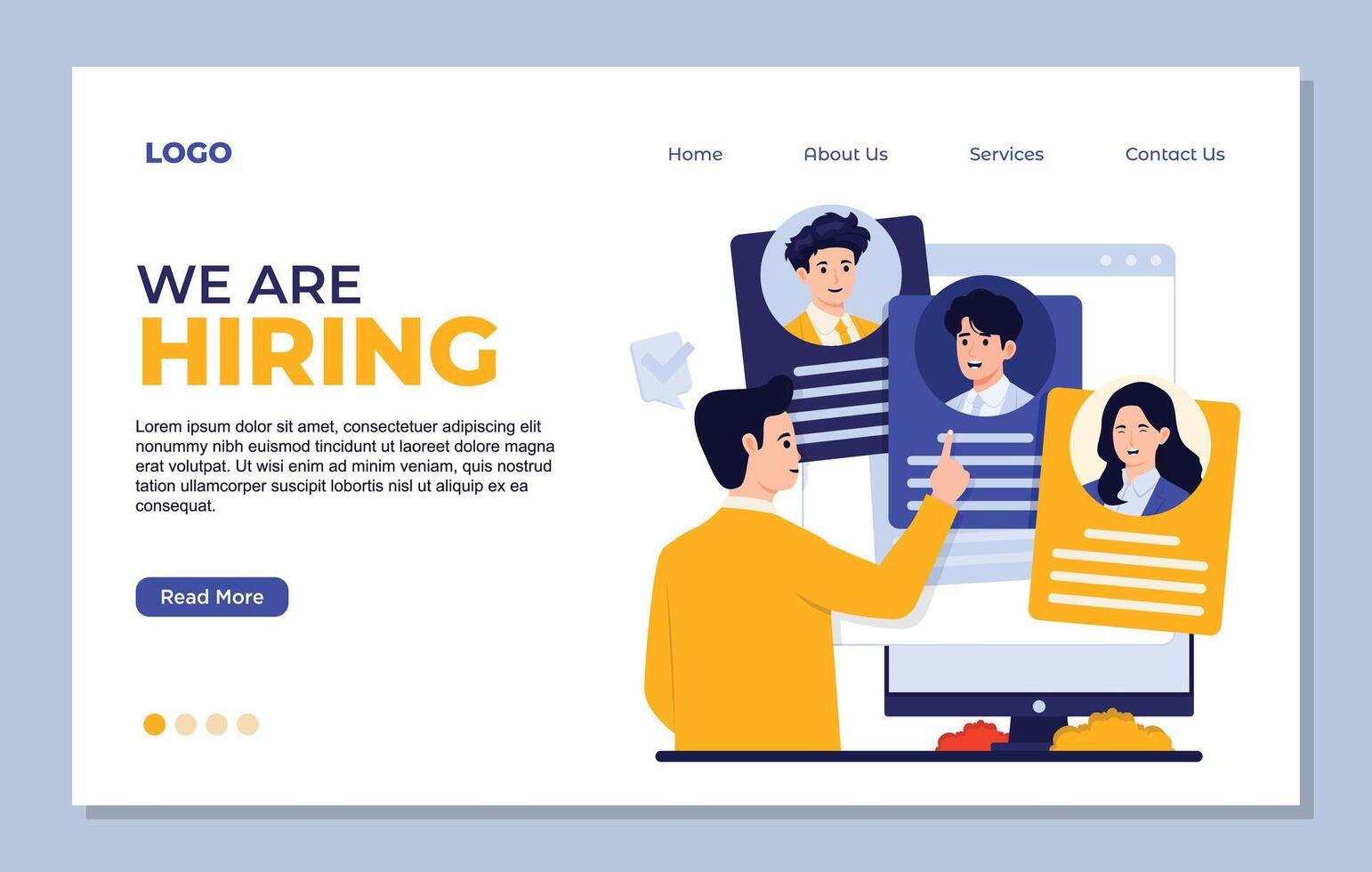 We are hiring concept. Landing page template with flat illustration. vector