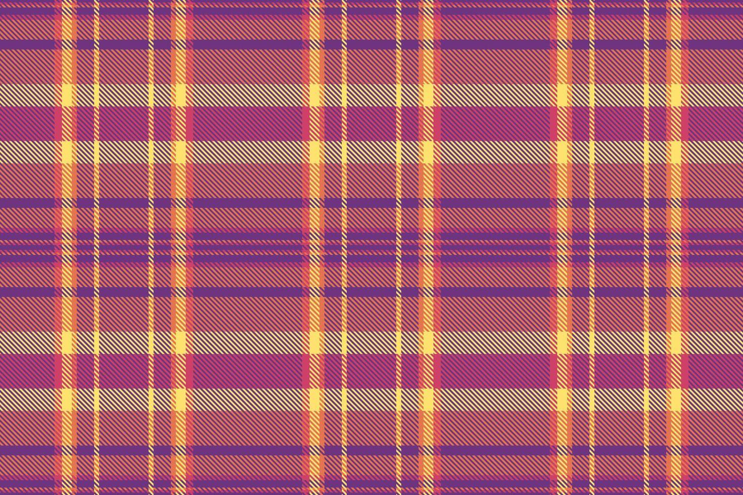 Vibrant autumnal plaid pattern in warm purple, orange, and yellow hues. Perfect for textile design, fallthemed projects, or as a background texture. Creates a cozy and inviting atmosphere. vector