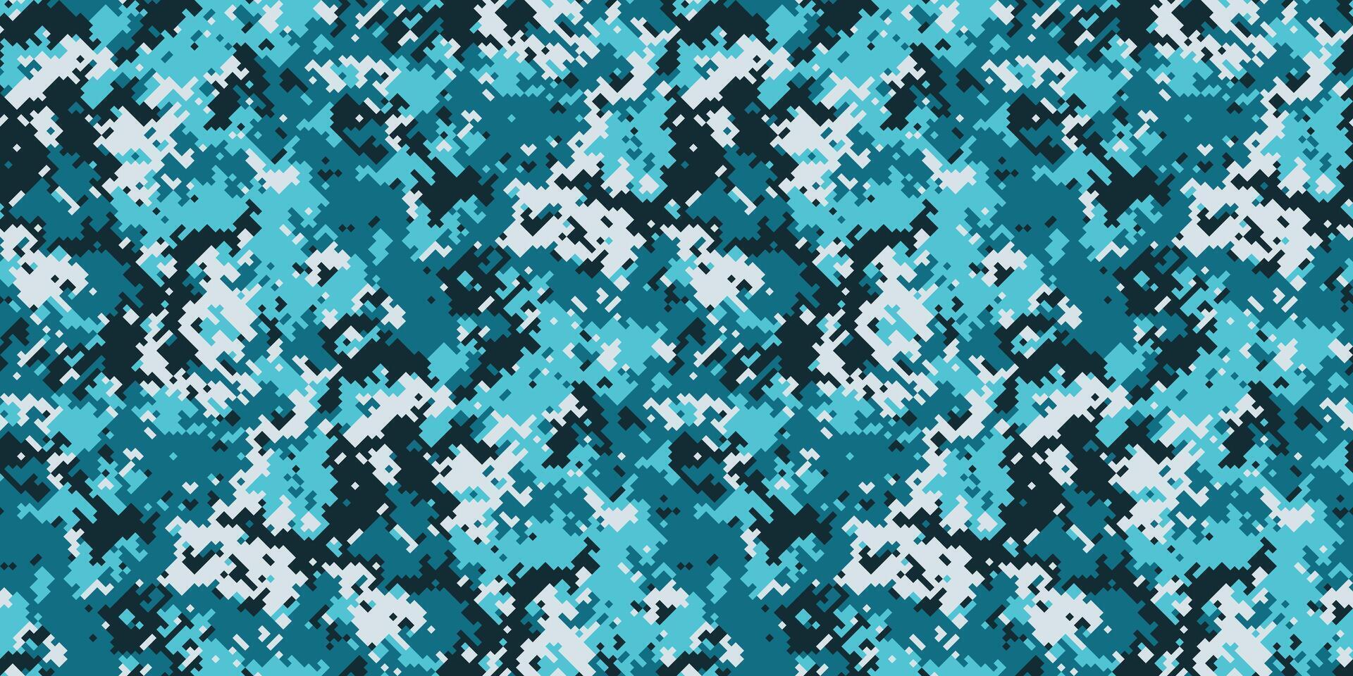 Abstract digital camouflage pattern in teal, aqua, and white. Perfect for fashion, textile design, or tech backgrounds. Modern, pixelated texture evokes a sense of concealment and mystery. vector