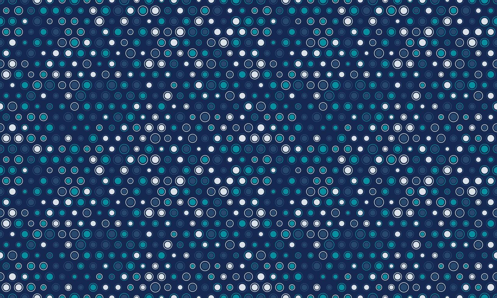 Abstract seamless pattern of teal, white, and dark blue circles on a navy background. Perfect for website backgrounds, textile design, or creating a modern, vibrant aesthetic. vector