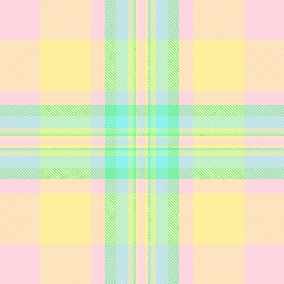 Pastel plaid pattern in soft pink, yellow, and green hues. Perfect for springsummer designs, textiles, backgrounds, and packaging. Evokes feelings of happiness, serenity, and gentle femininity. vector