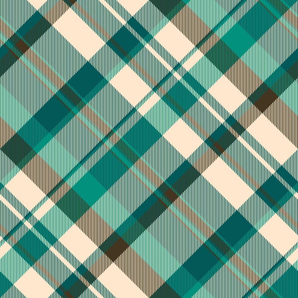 Messy tartan plaid seamless, femininity textile texture. Idea pattern check background fabric in teal and blanched almond colors. vector