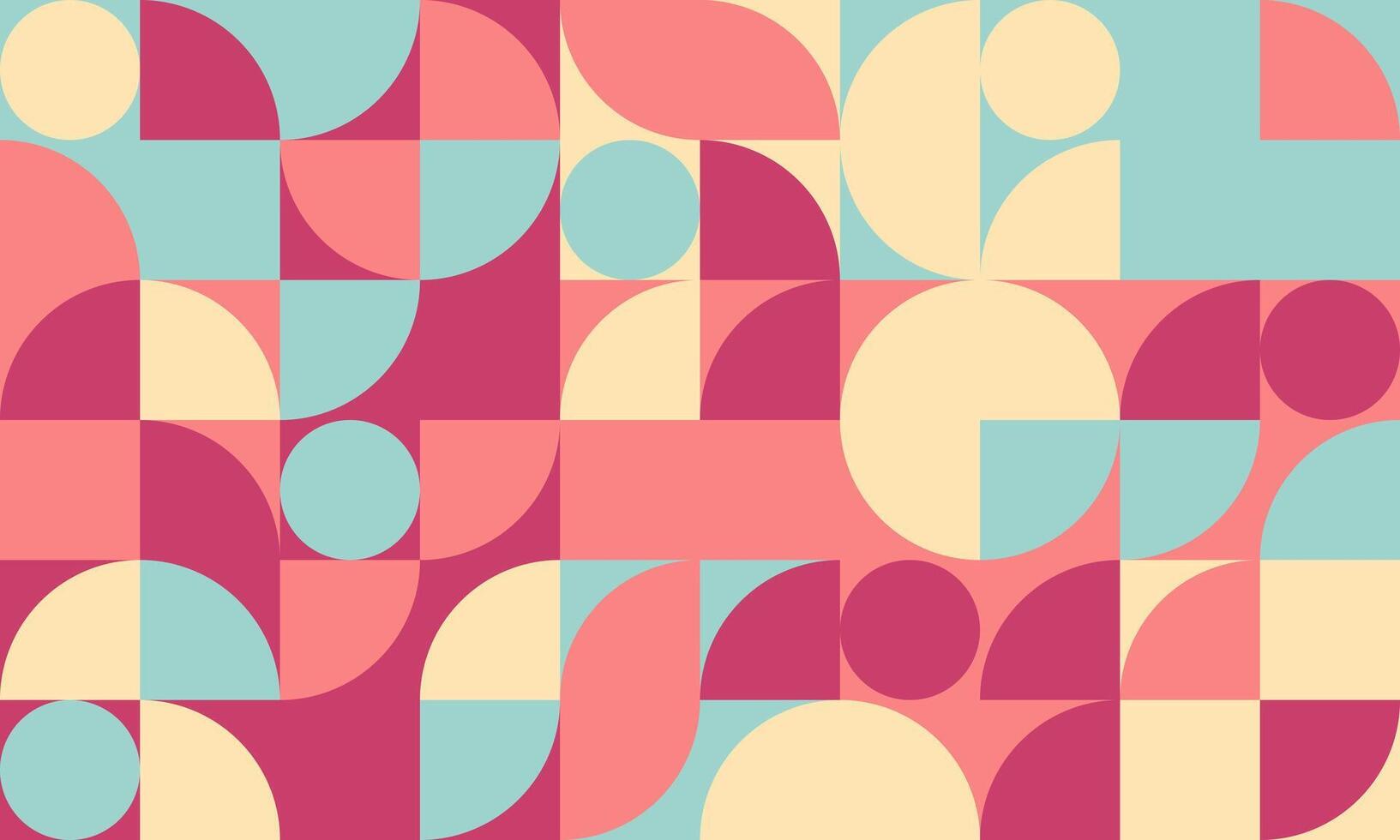 Stylish geometric abstract background featuring pastel pink, beige, and teal circles and squares. Ideal for modern design projects, websites, branding, and social media. vector
