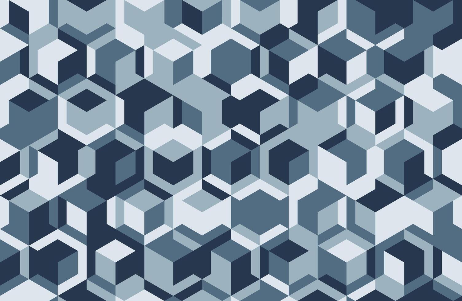 Abstract geometric pattern featuring a captivating array of interlocking cubes in varying shades of blue. vector