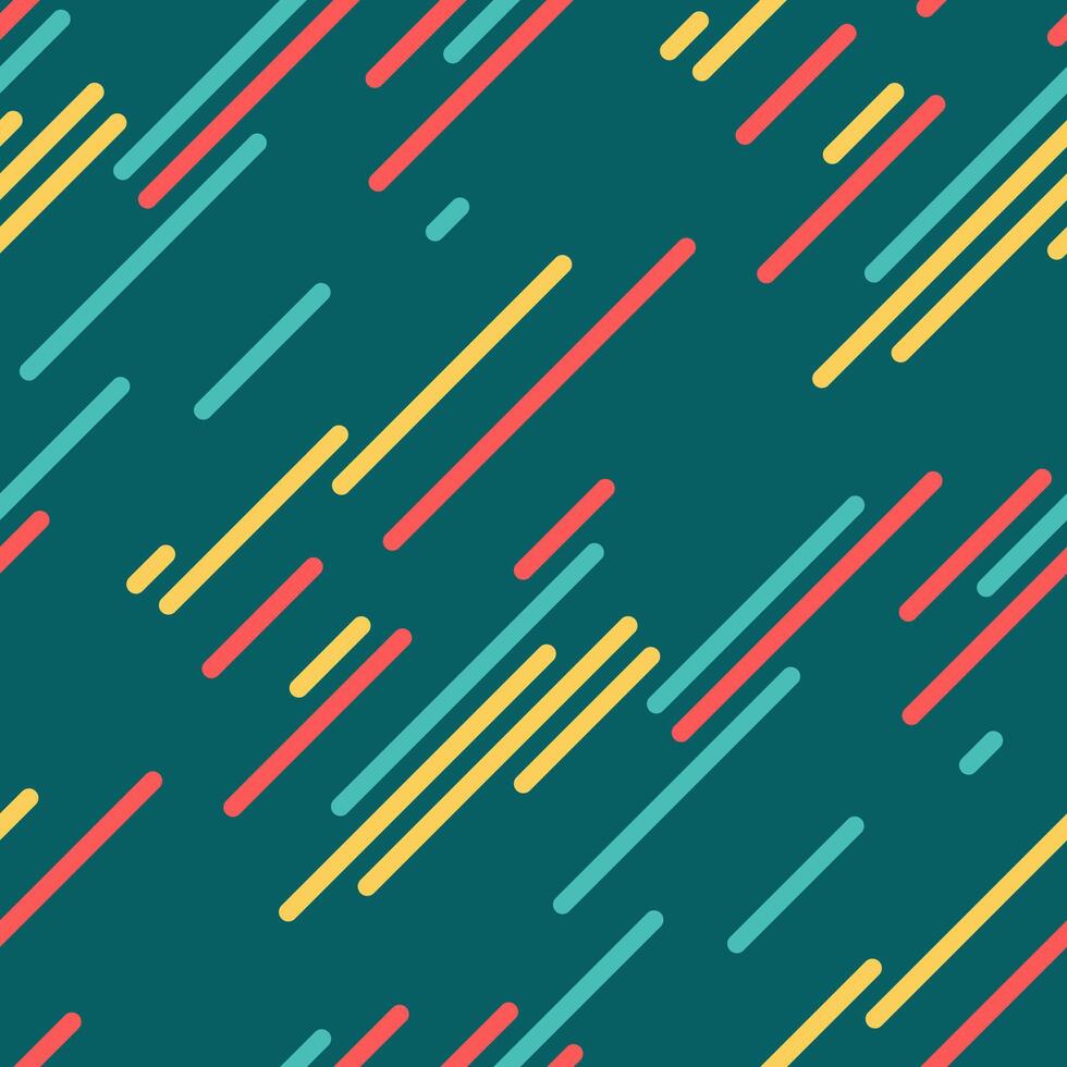 Vibrant diagonal lines in teal, yellow, red, and blue create a dynamic, modern pattern. Perfect for backgrounds, websites, or textiles, this energetic design evokes speed and movement. vector
