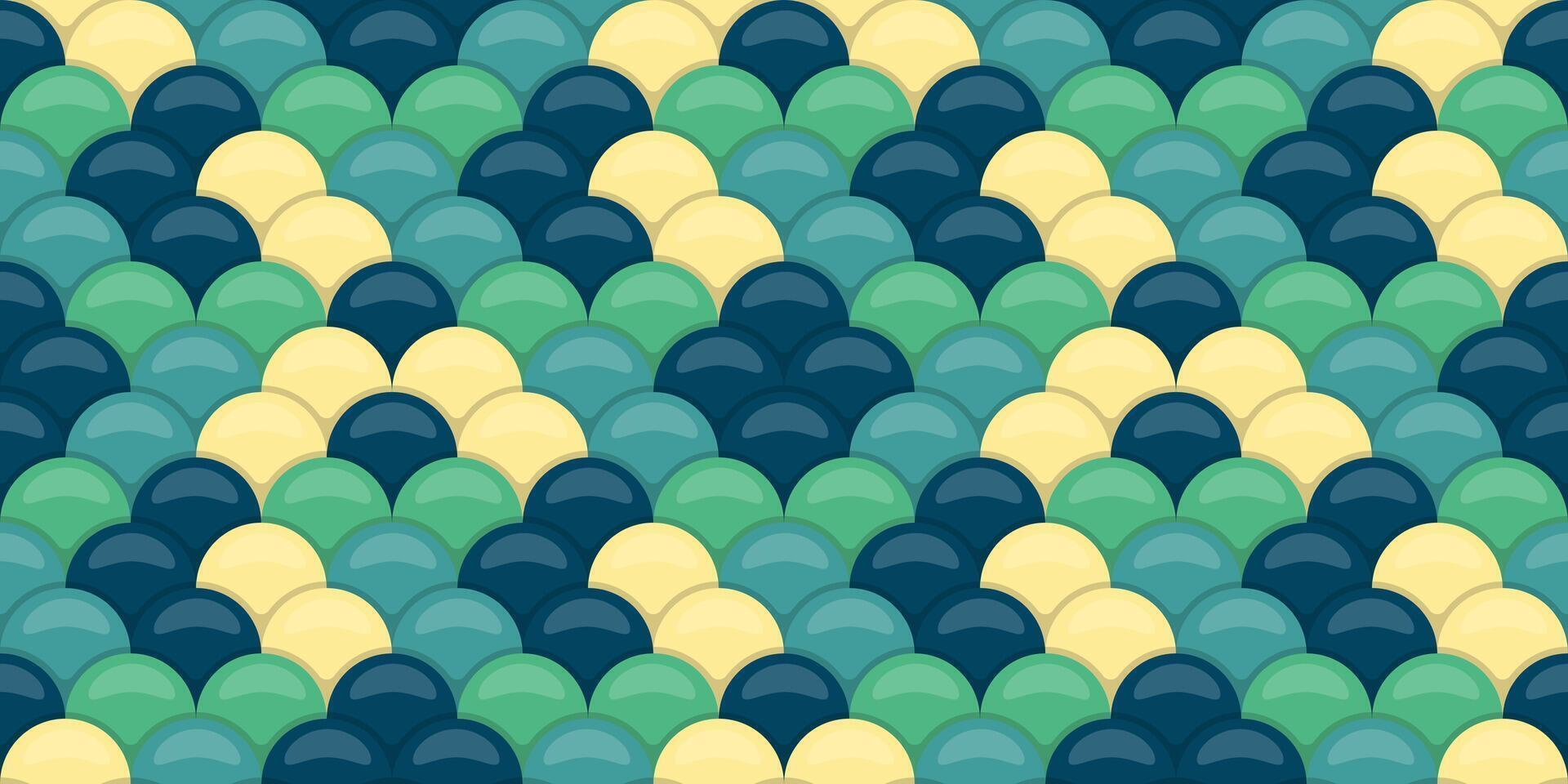Seamless pattern of overlapping scales in teal, seafoam, and pale yellow. Evokes ocean depths, tranquility, and artistic design. Ideal for backgrounds, textiles, and decorative projects. vector