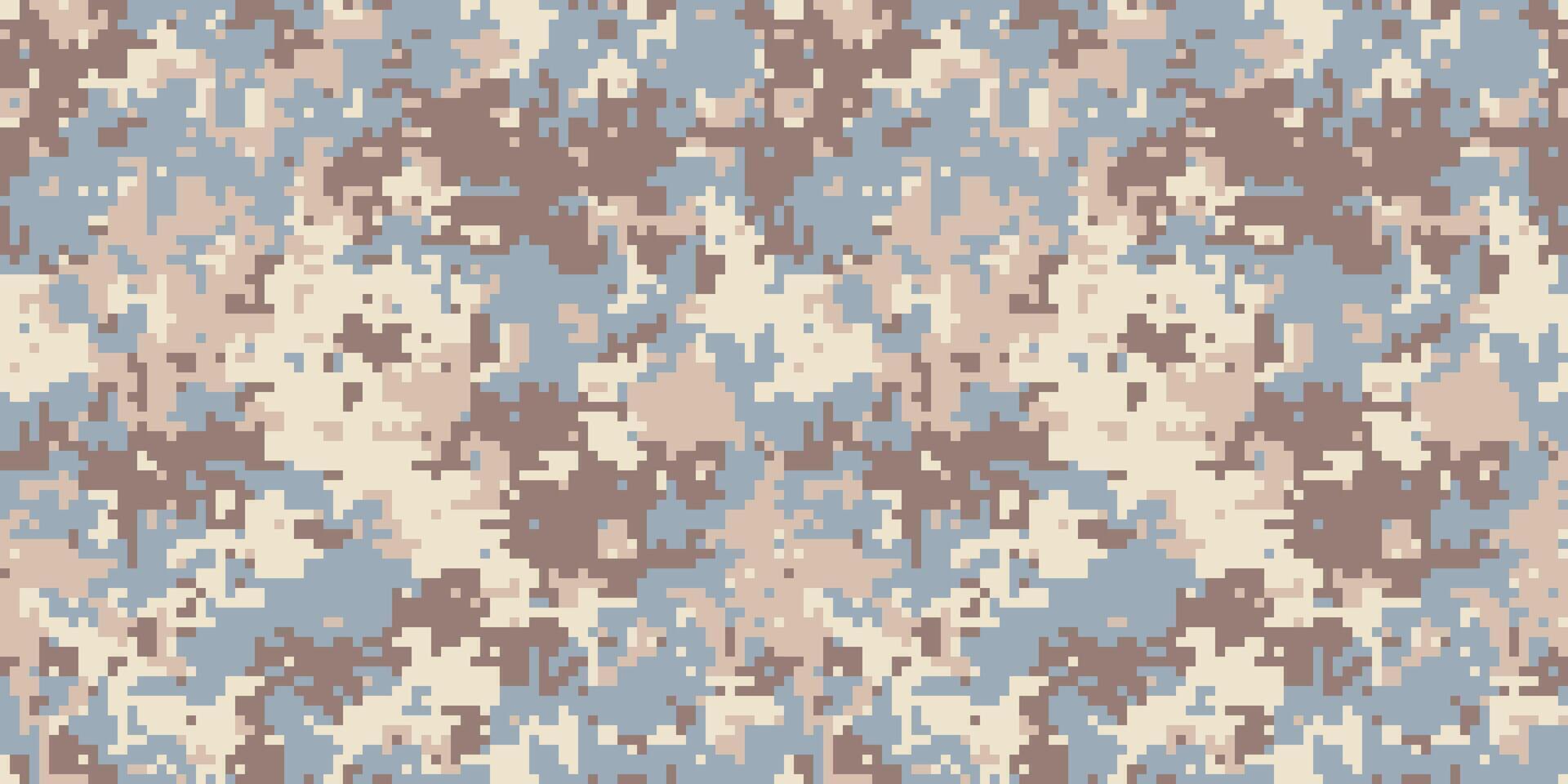 Abstract digital camouflage pattern. Neutral earth tones blend seamlessly, creating a versatile texture ideal for fashion, web design, or militarythemed projects. vector