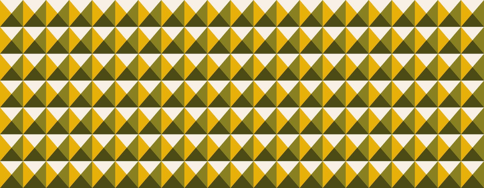 Abstract geometric pattern featuring a repeating array of golden and olive green pyramids on a neutral background. Ideal for website backgrounds, textiles, or modern design projects. vector
