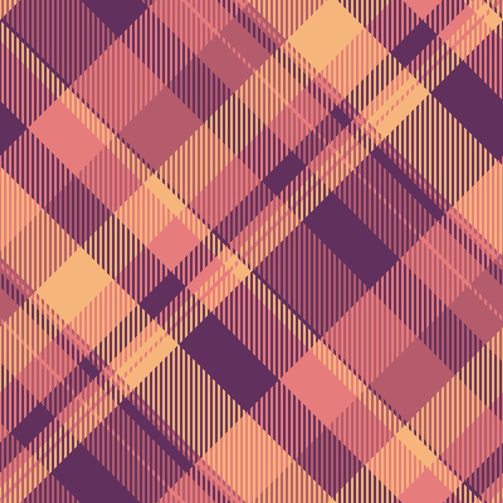 Stylish diagonal plaid pattern in muted peach, dusty rose, and deep purple hues. Perfect for autumnal designs, fashion textiles, or modern branding. vector