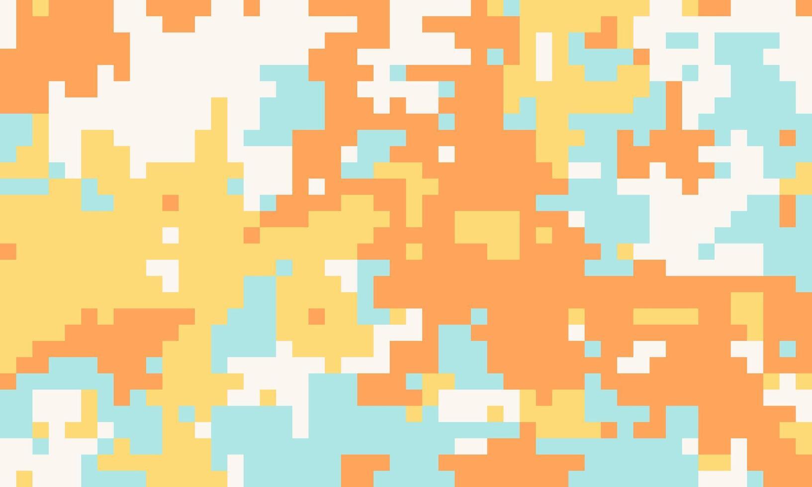 Abstract pixel art background. Pastel orange, yellow, and blue hues create a vibrant, modern digital camouflage pattern. Ideal for website banners, social media, or textile designs. vector