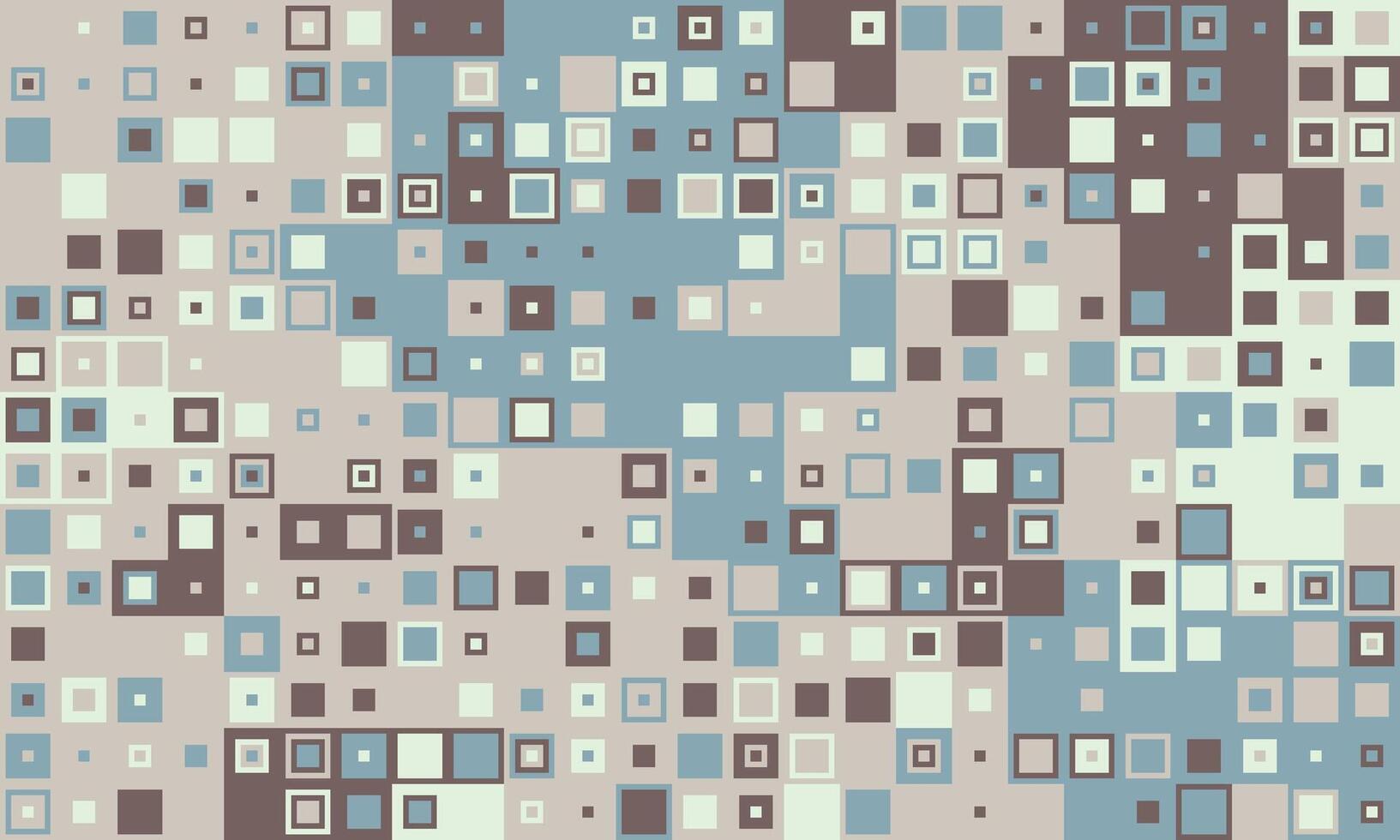Abstract geometric pattern featuring a multitude of muted squares in various sizes and shades of blue, brown, and beige. Ideal for backgrounds, textiles, or modern design projects. vector
