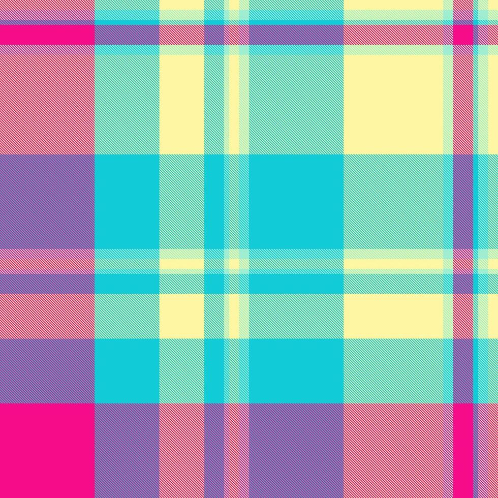 Row background textile , proud fabric check texture. 30s tartan pattern seamless plaid in cyan and yellow colors. vector
