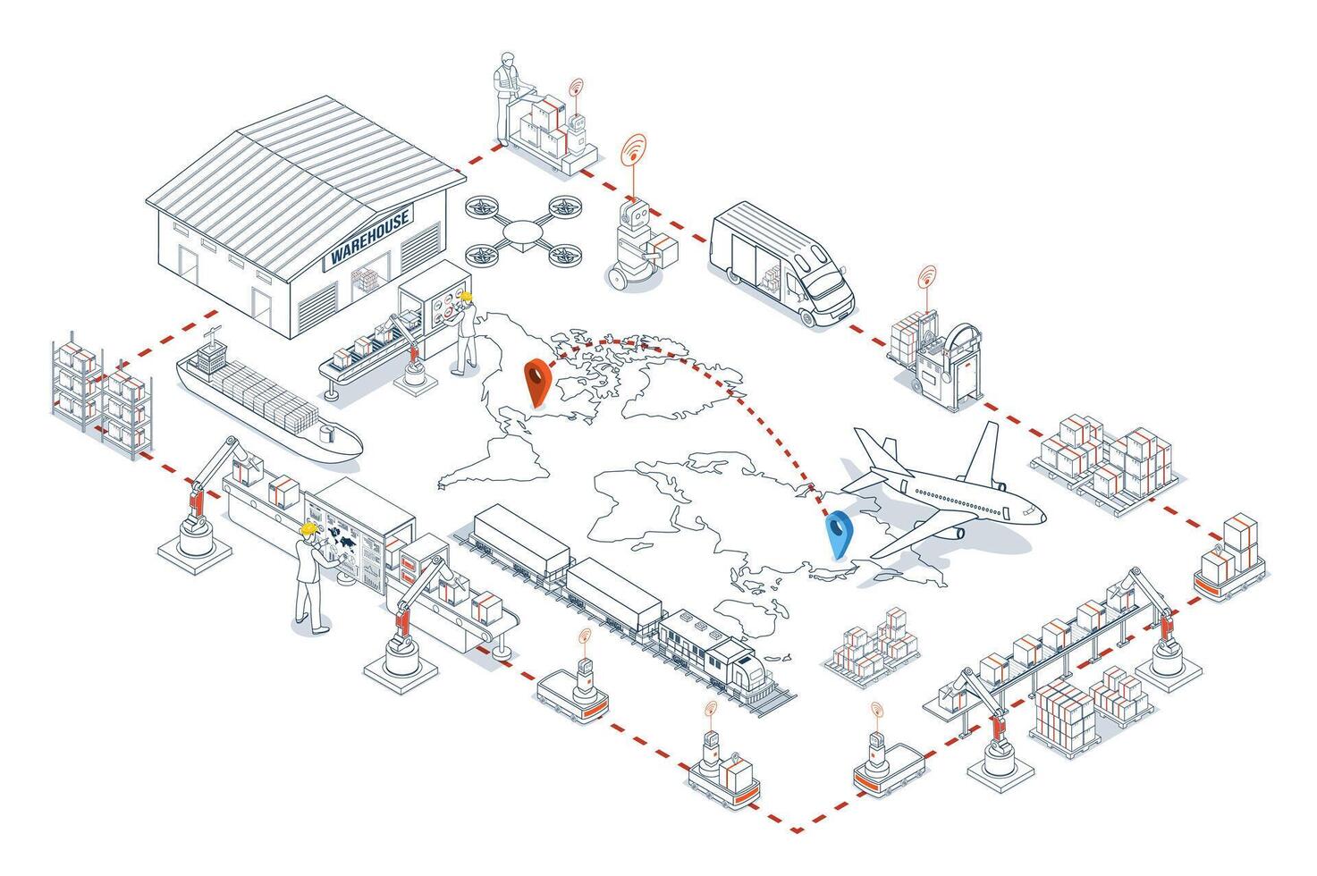 Global logistics network showing export-import operations vector