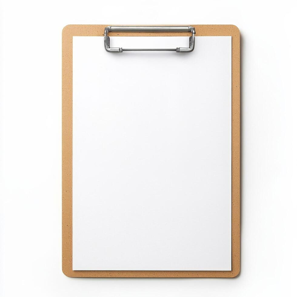A clipboard with a blank paper on it photo