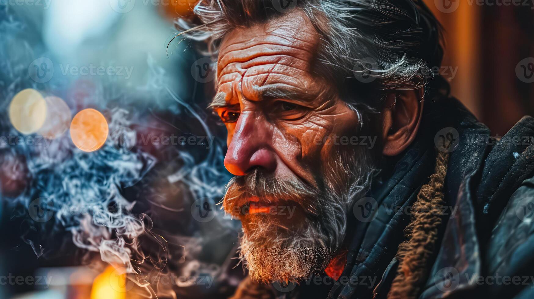 Man smokes a cigarette while looking at the camera photo