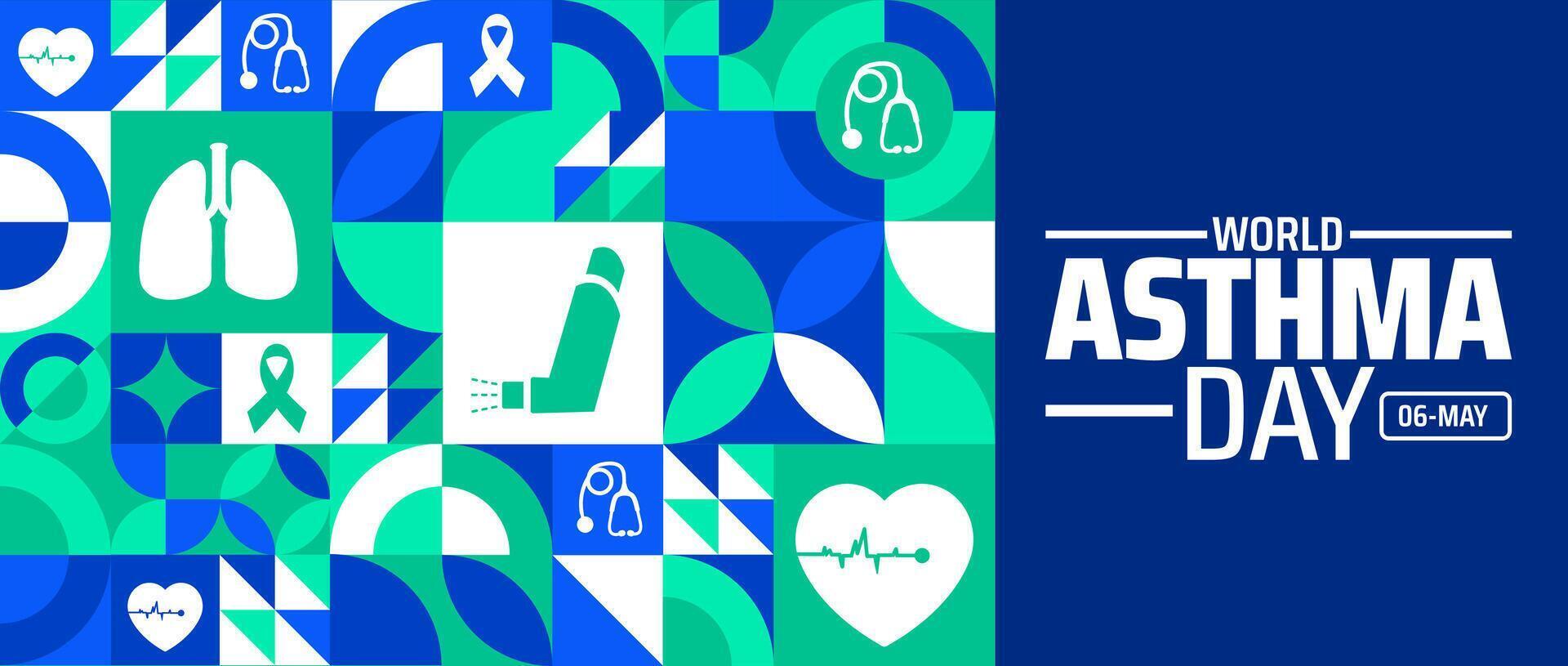 world asthma day Geometric shape pattern background banner or poster design template. observed every year in May. Holiday concept. Use to any Template, card, poster, placard, template. vector