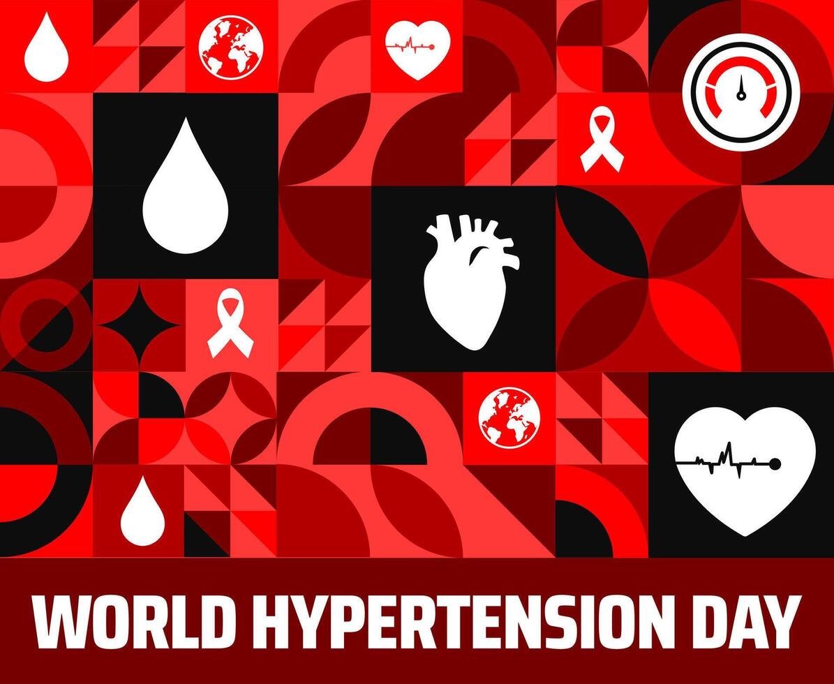World Hypertension Day Geometric shape pattern background banner or poster design template. observed every year in May. Holiday concept. Use to any Template, card, poster, placard, template. vector