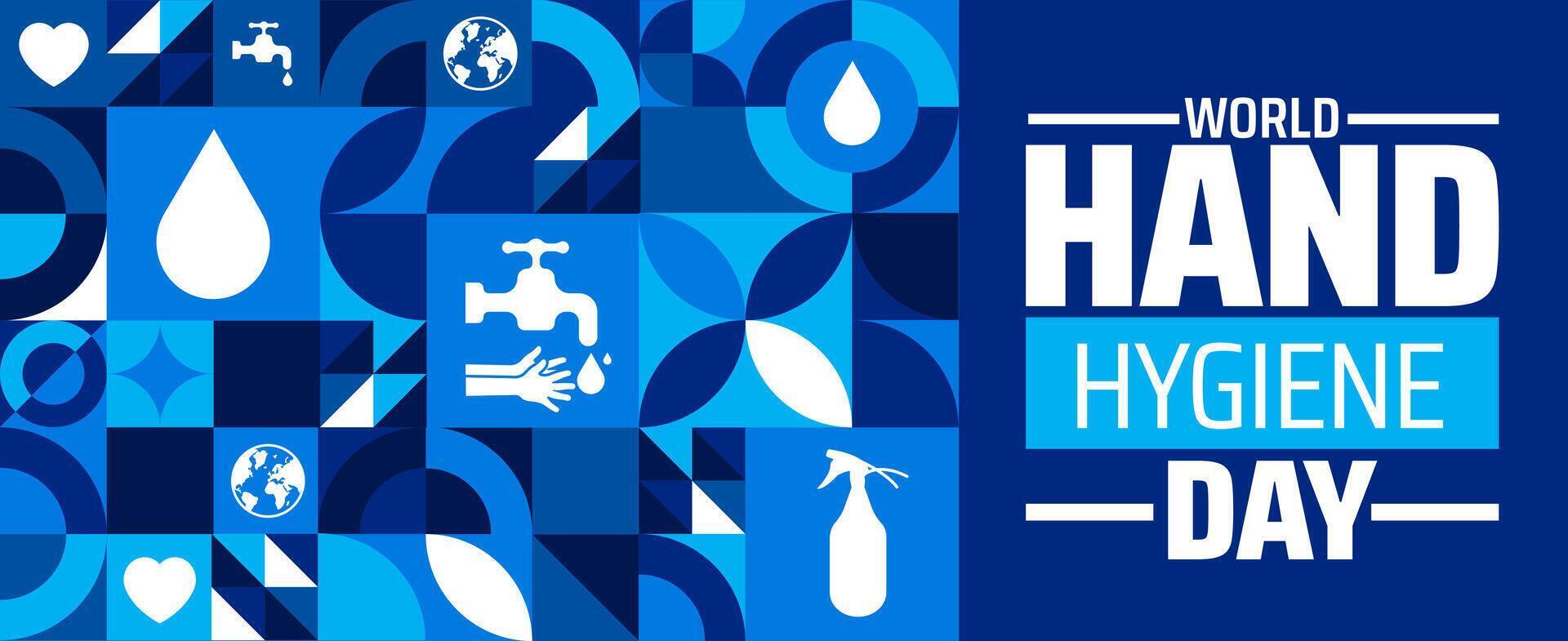 World Hand Hygiene Day Geometric shape pattern background banner or poster design template. observed every year in May. Holiday concept. Use to any Template, card, poster, placard, template. vector