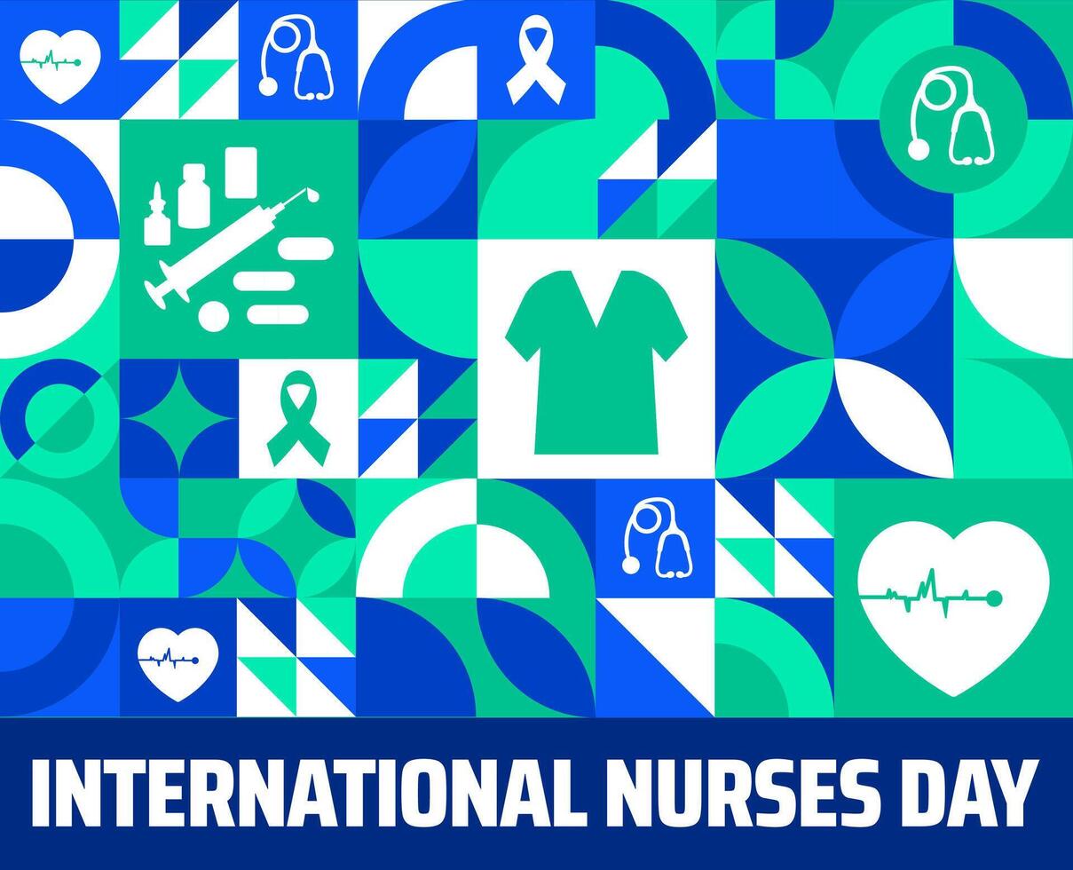 International Nurses Day Geometric shape pattern background banner or poster design template. observed every year in May. Holiday concept. Use to any Template, card, poster, placard, template. vector