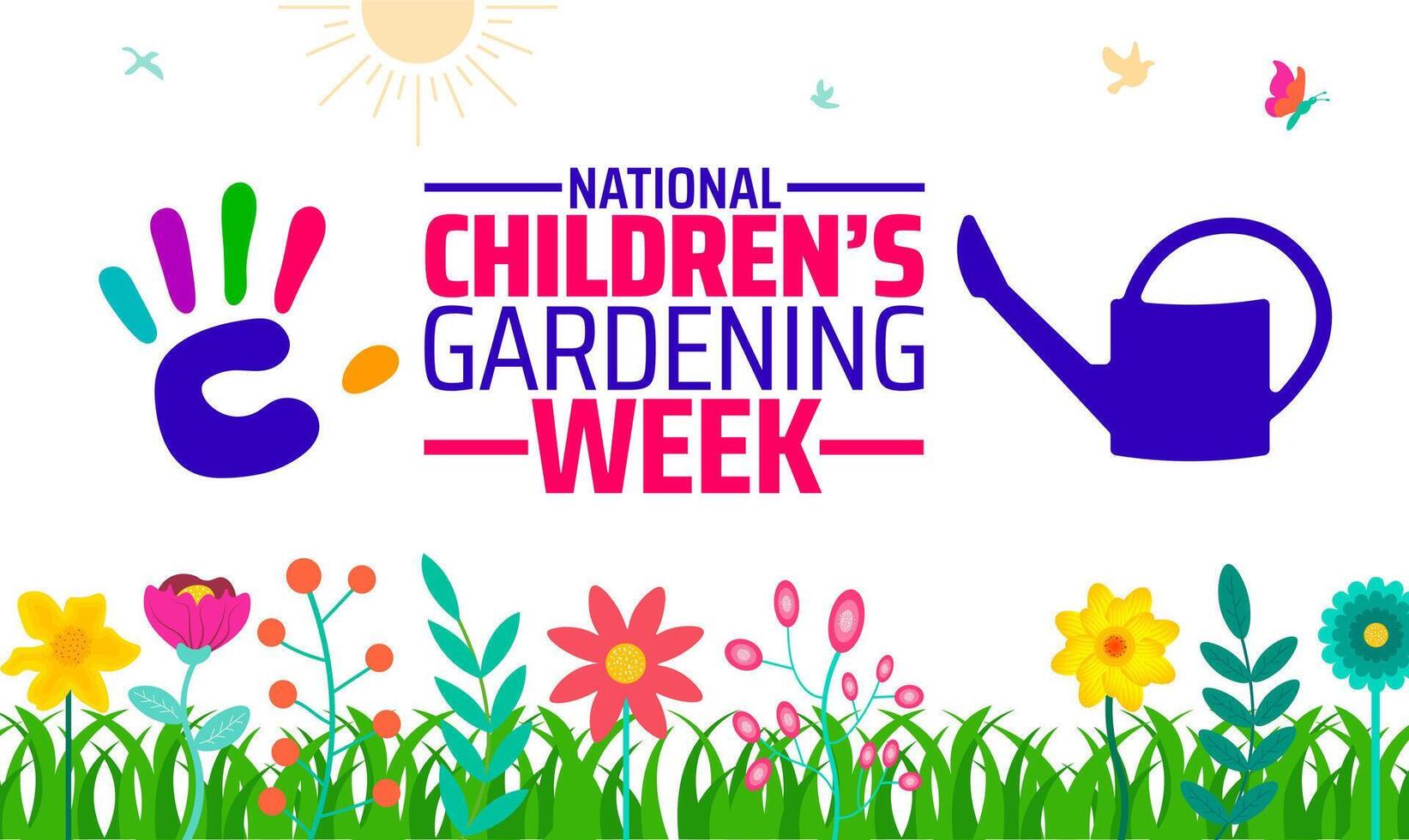 National Childrens Gardening Week background banner or poster design template. observed every year in May. Holiday concept. Use to any Template, card, poster, placard, template. vector