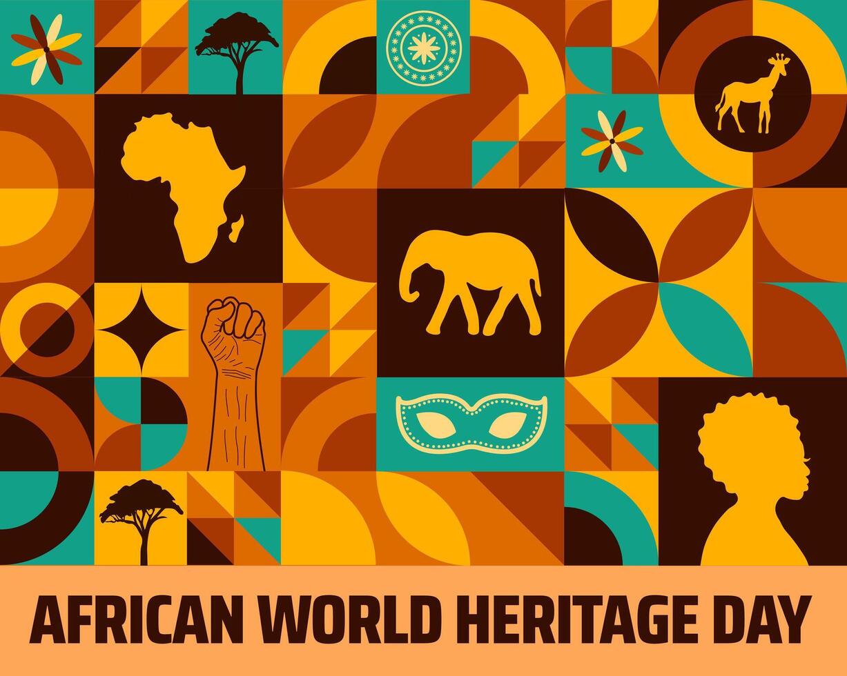 African world heritage day Geometric shape pattern background banner or poster design template. observed every year in May. Holiday concept. Use to any Template, card, poster, placard, template. vector