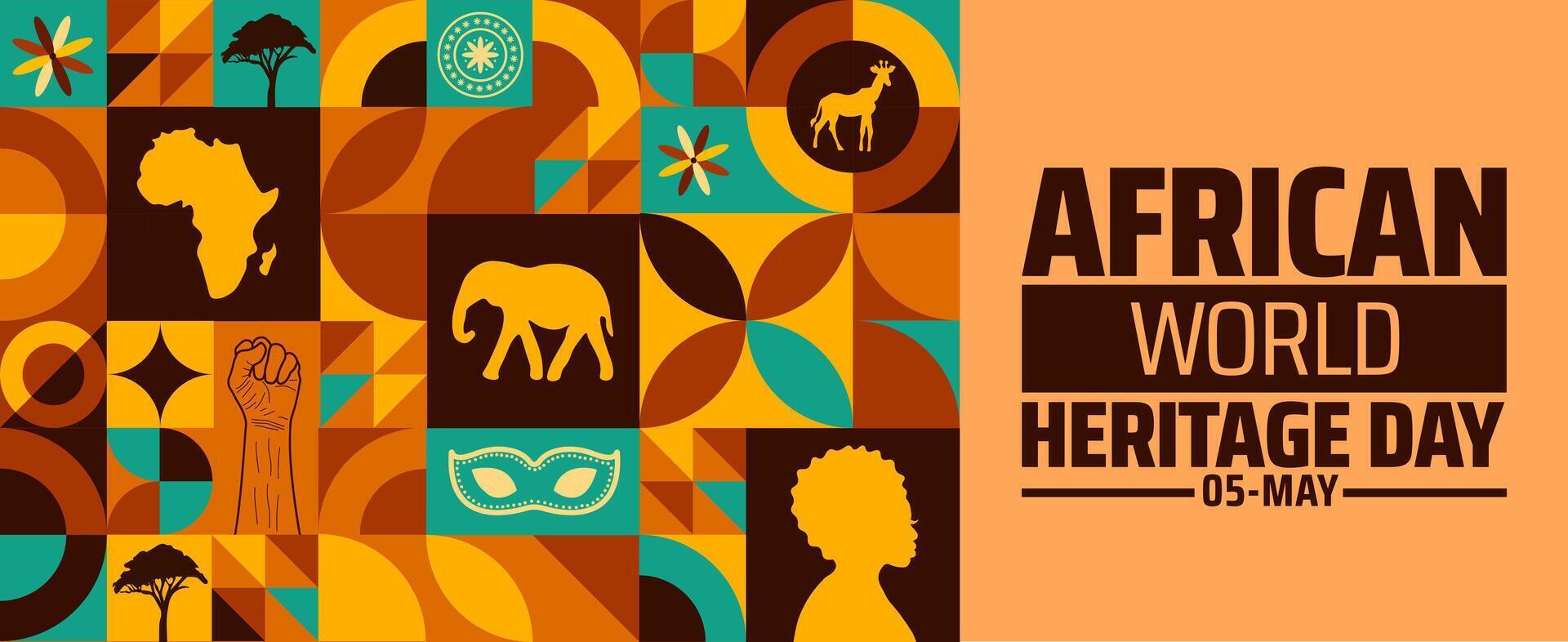 African world heritage day Geometric shape pattern background banner or poster design template. observed every year in May. vector