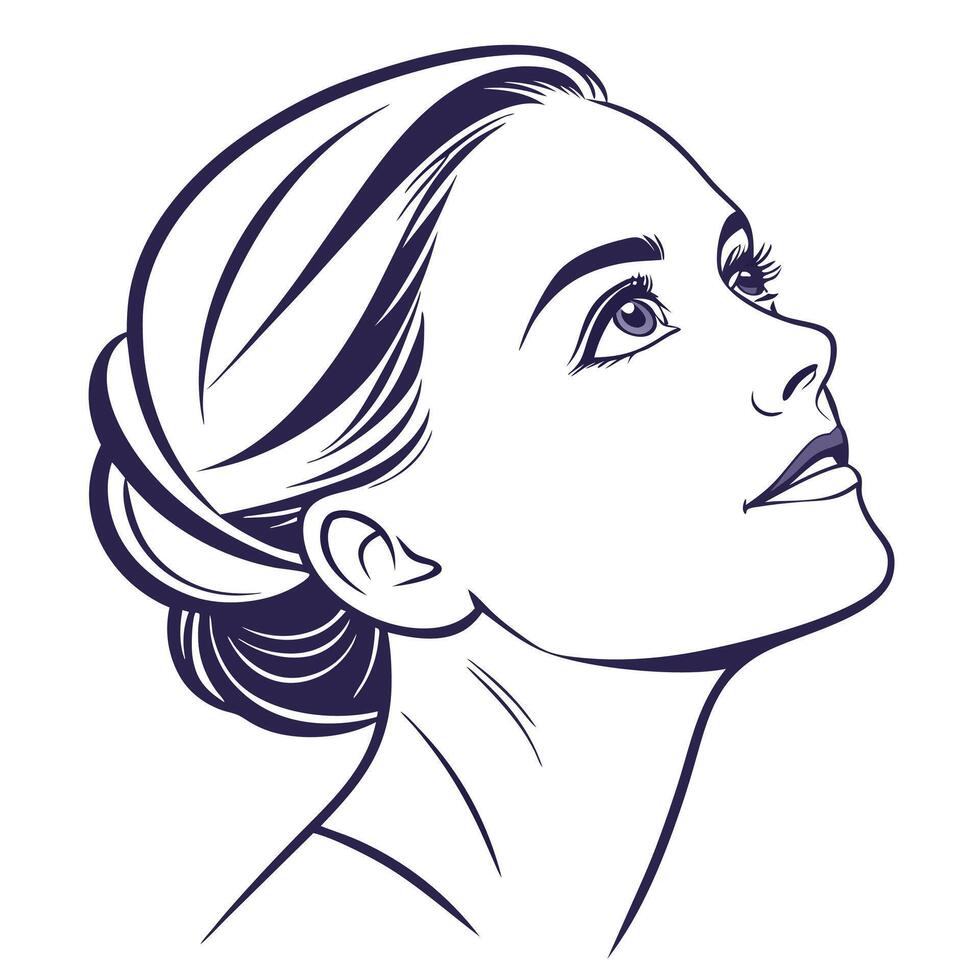 women face solid white background line art vector