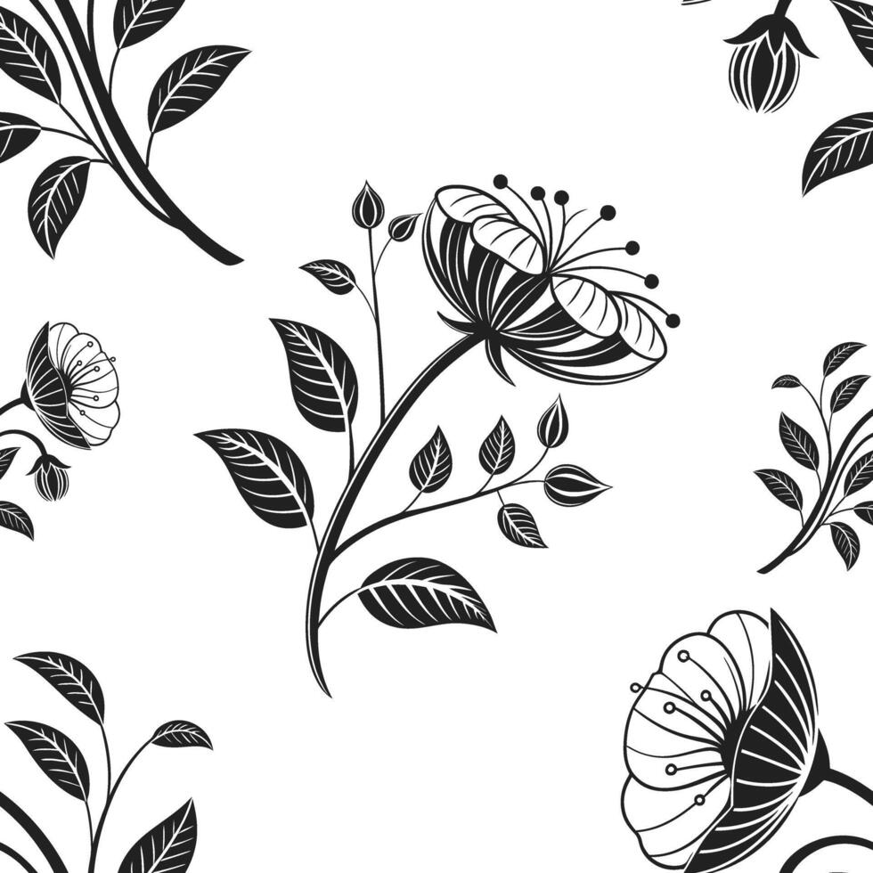 Seamless floral pattern with black and white flowers vector