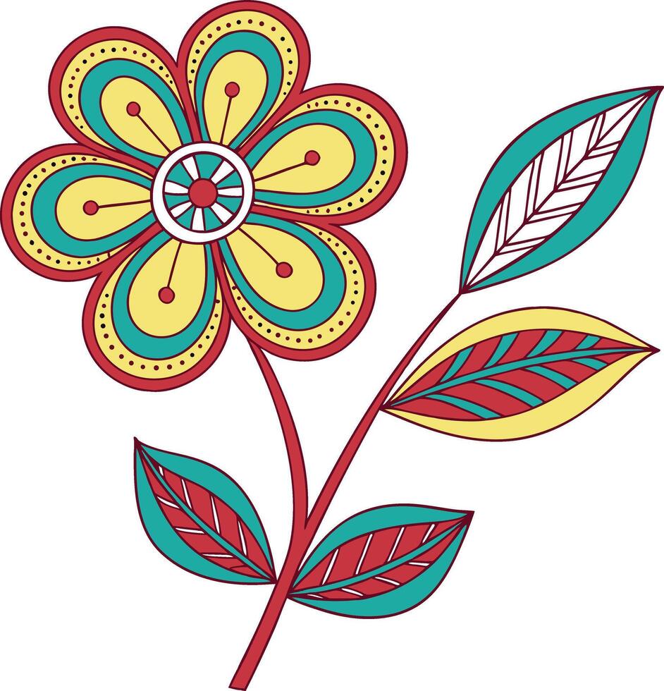 Colorful Flower with Multicolor Petals and Leaves Illustration vector