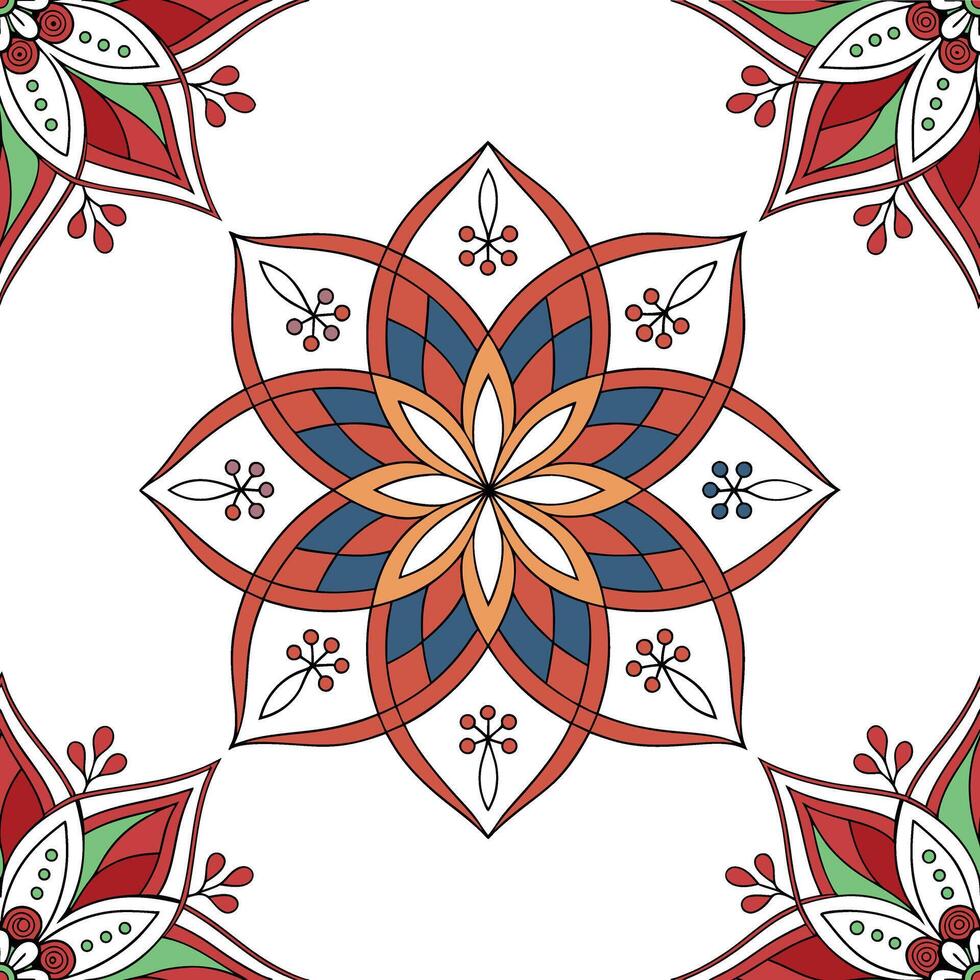 Red, green and blue floral design in a circle vector