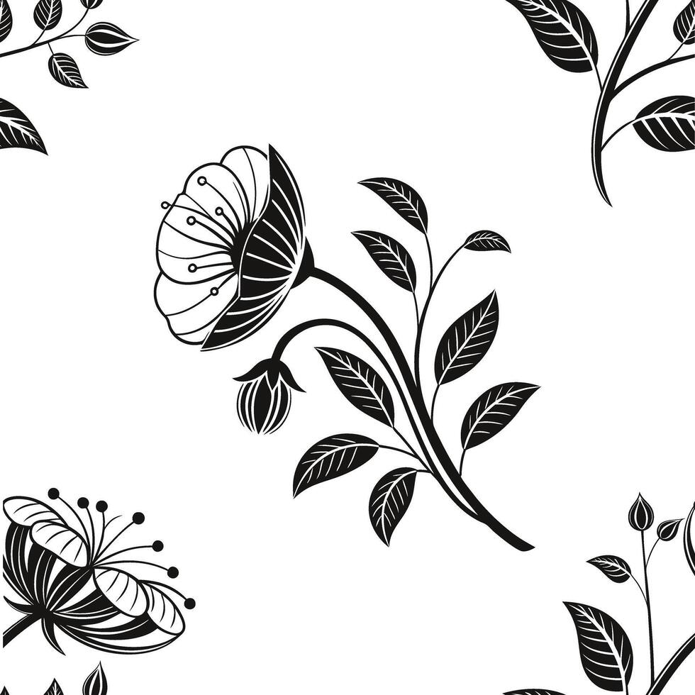 Seamless floral pattern with black and white flowers Design vector