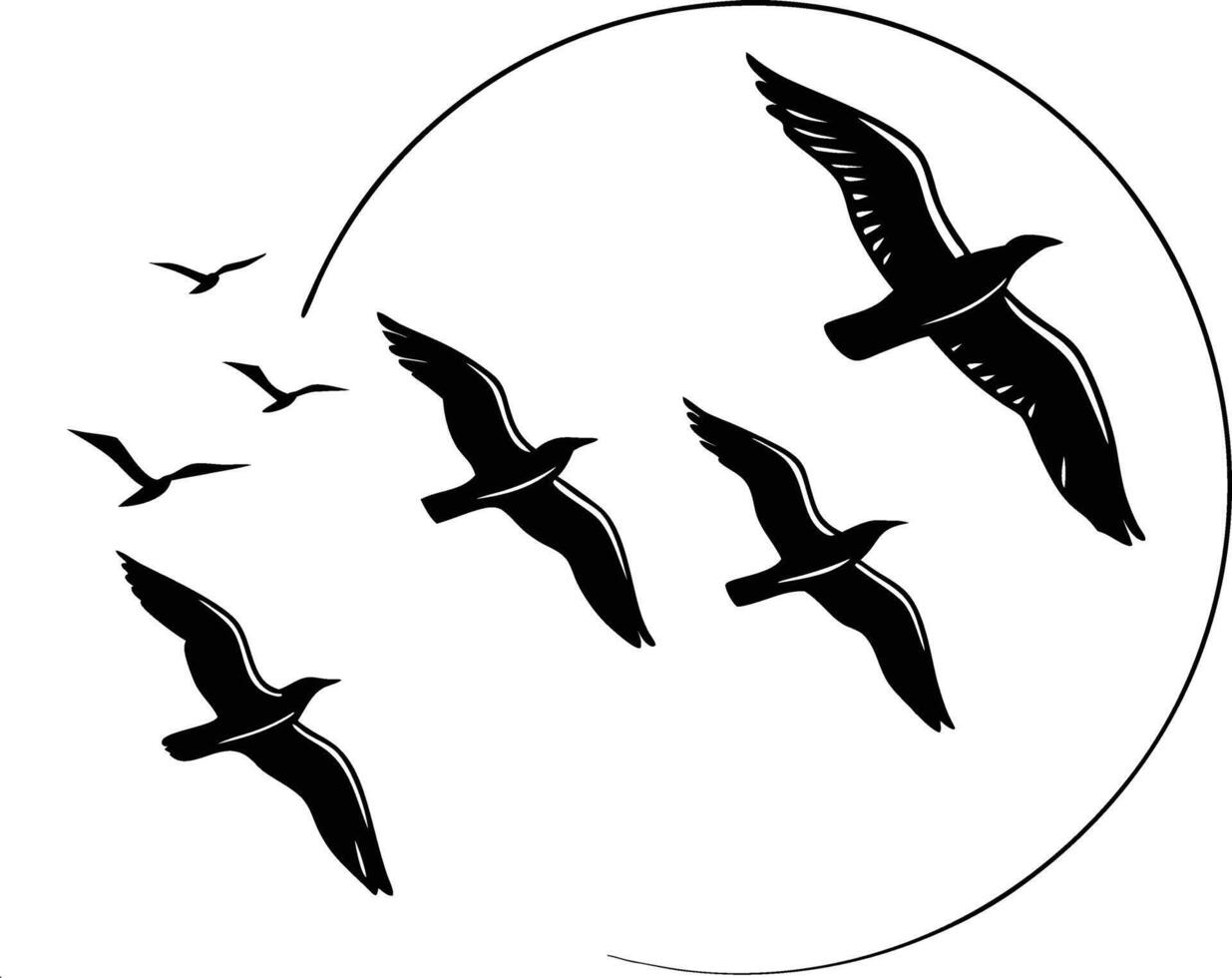 Flying Birds Silhouette Line Art Minimalist Sky EPS Free vector