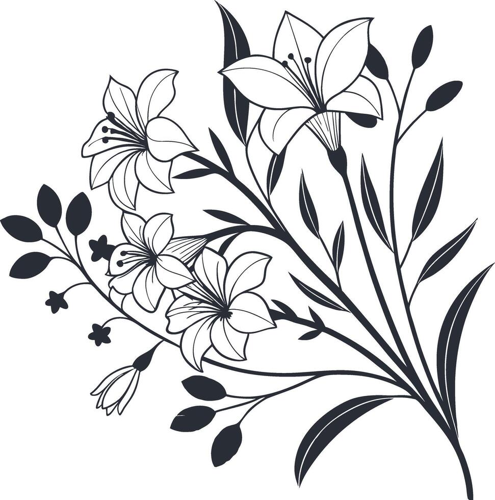 Floral Bouquet Line Drawing Abstract Botanical Line Art Design EPS Download vector