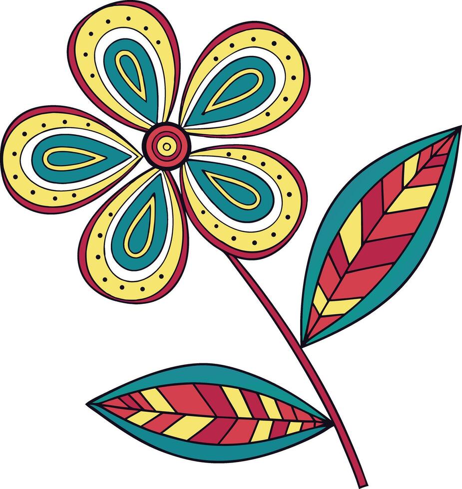 Colorful Flower with Multicolor Petals and Leaves Illustration EPS Download vector