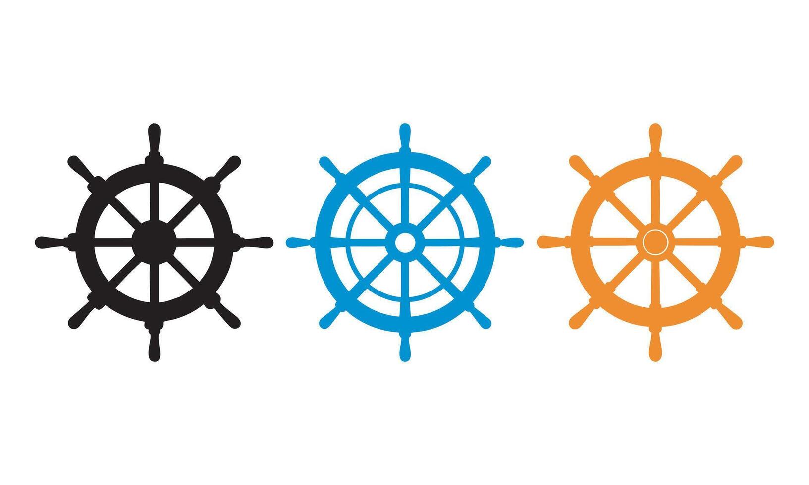 Colorful Ship Steering Wheel Icon Set, Ship wheel icon set in black and colored vector