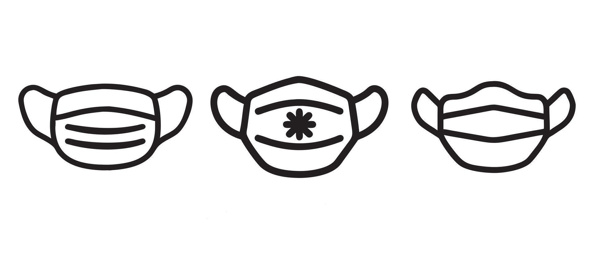 Simple Line Art Illustration of Face Masks, Medical mask icon. Fabric on face for doctors, Linear logo, illustration vector