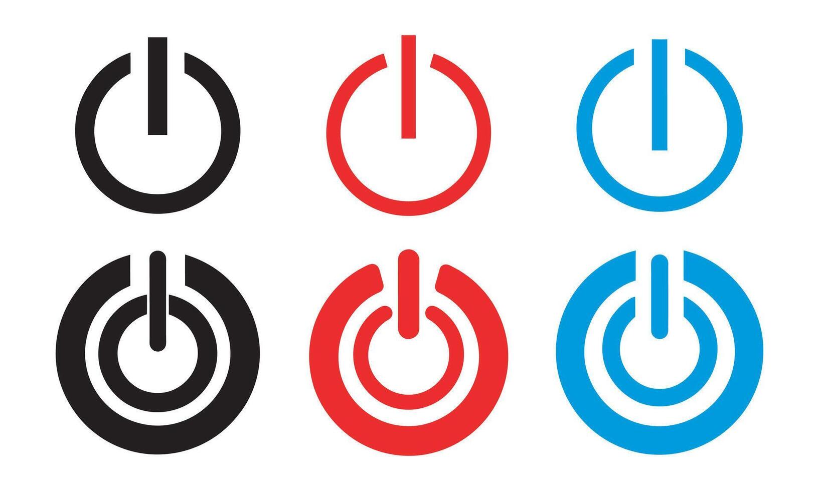 Power Button Icon Set in Multiple Styles and Colors, Power button. ON and OFF set icons. black and flat icon, energy sing symbol vector