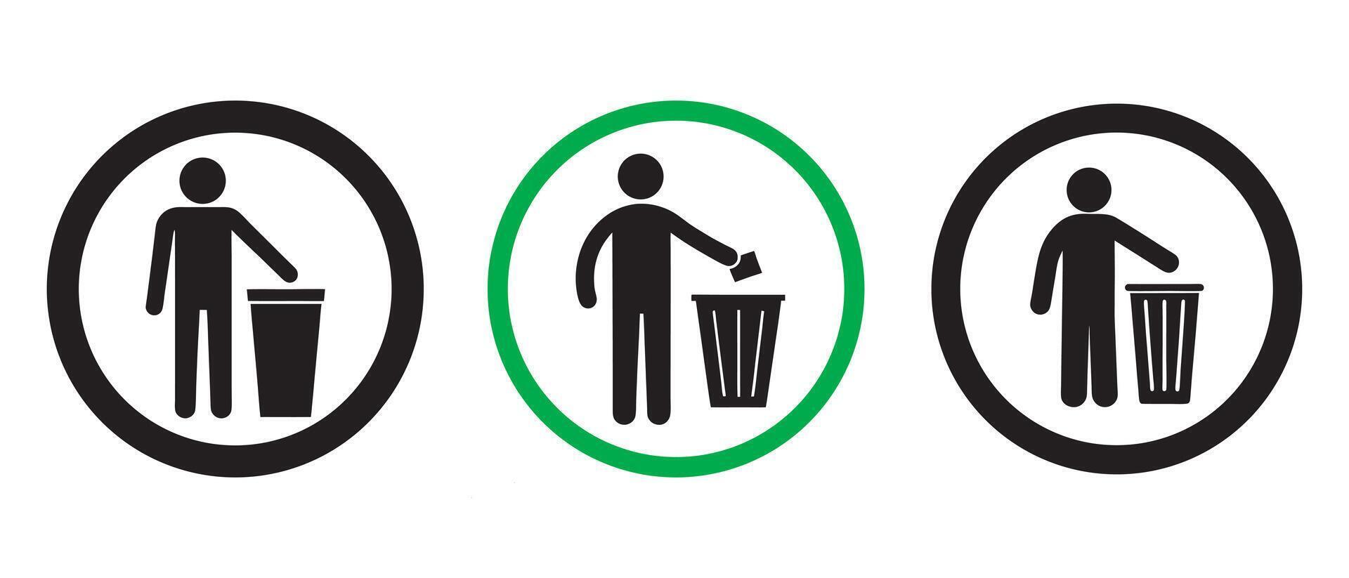 Simple Waste Disposal Signs for Public Areas, Do not litter sign. Stick man throwing trash Icon vector