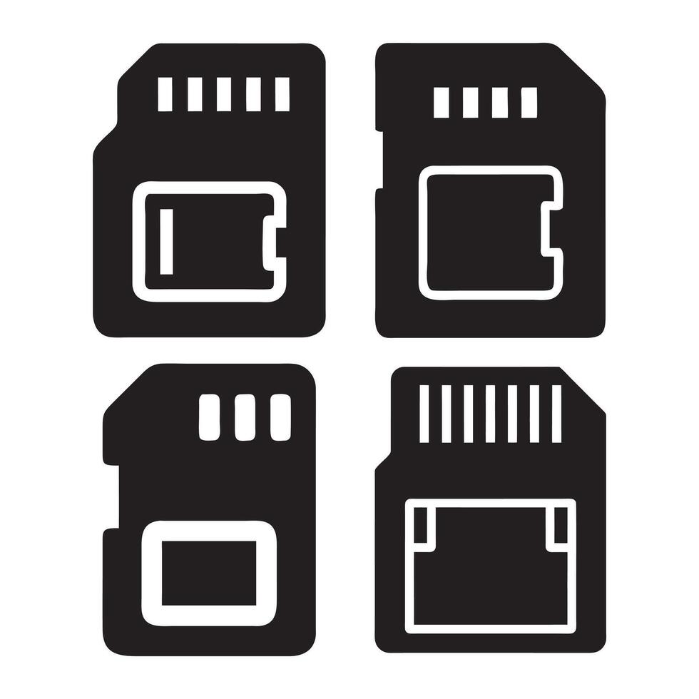 Solid Illustrations of SD Cards, Sd Card Icon set. for mobile concept and web design vector