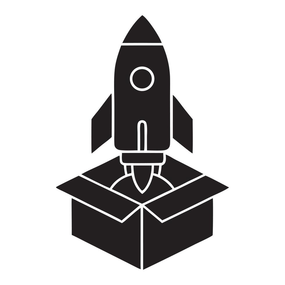 A rocket emerging from an open box, Rocket Launching from a Box vector