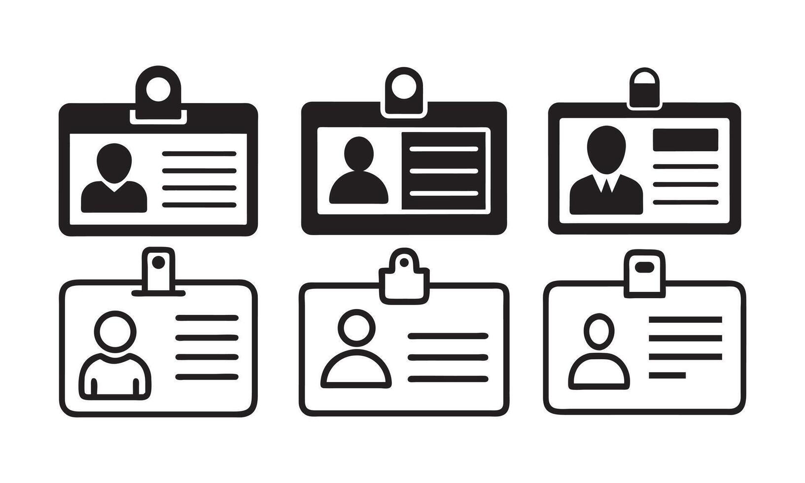 Simple Black and White ID Badge Icons, ID Badge and Security Pass Icons. Event Identification and VIP Admission Symbols vector