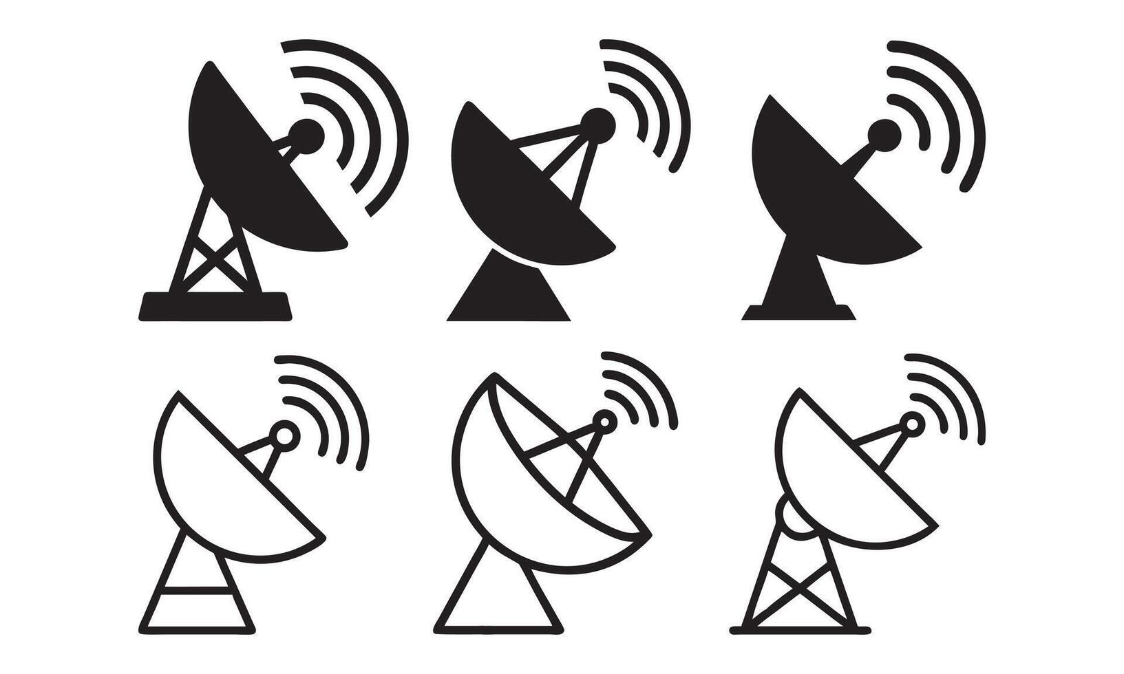 Collection of Simple Satellite Dish Antennas, Satellite dish icons collection in Filled flat and thin line style vector