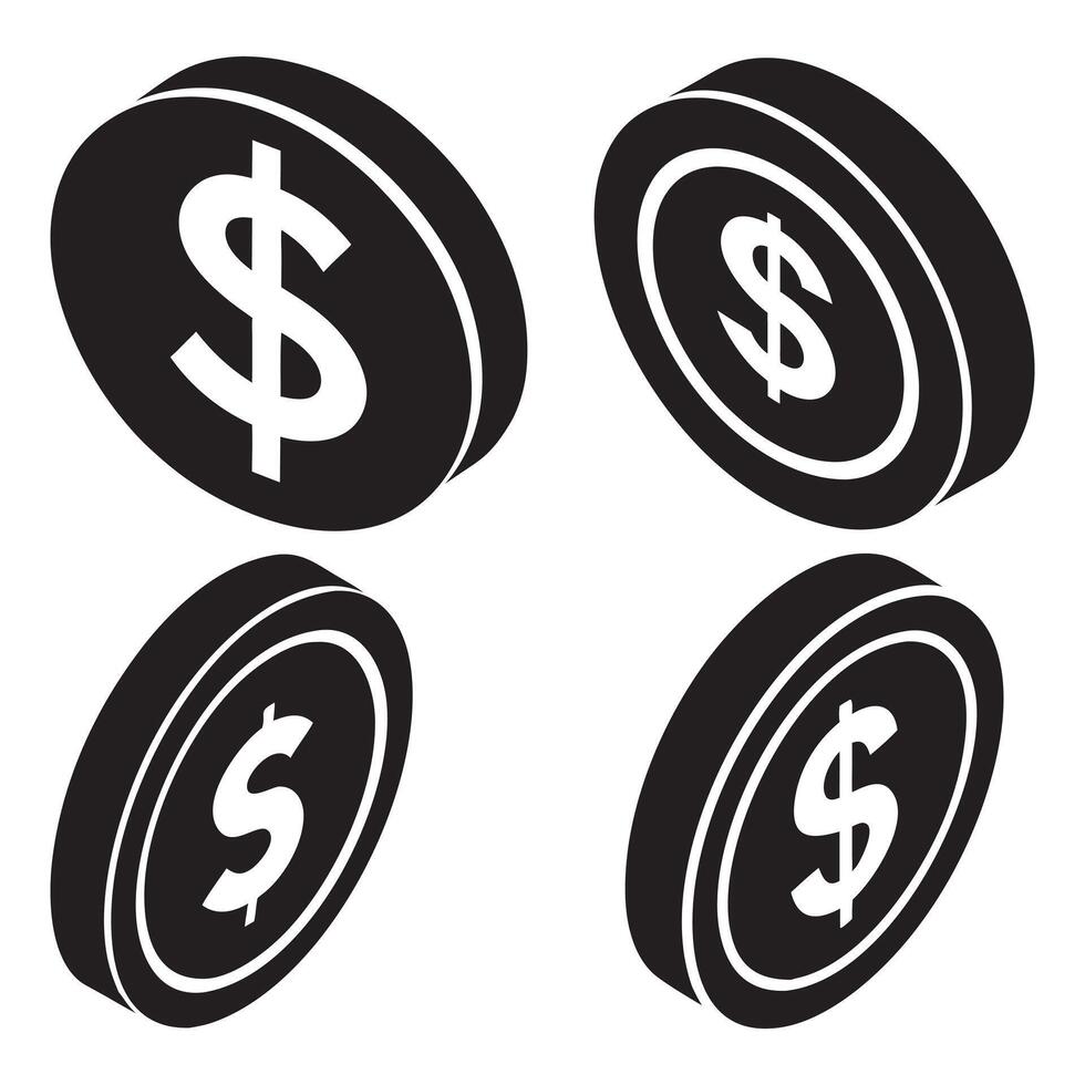 Isometric icon of money, dollar coin, Isometric dollar coins vector
