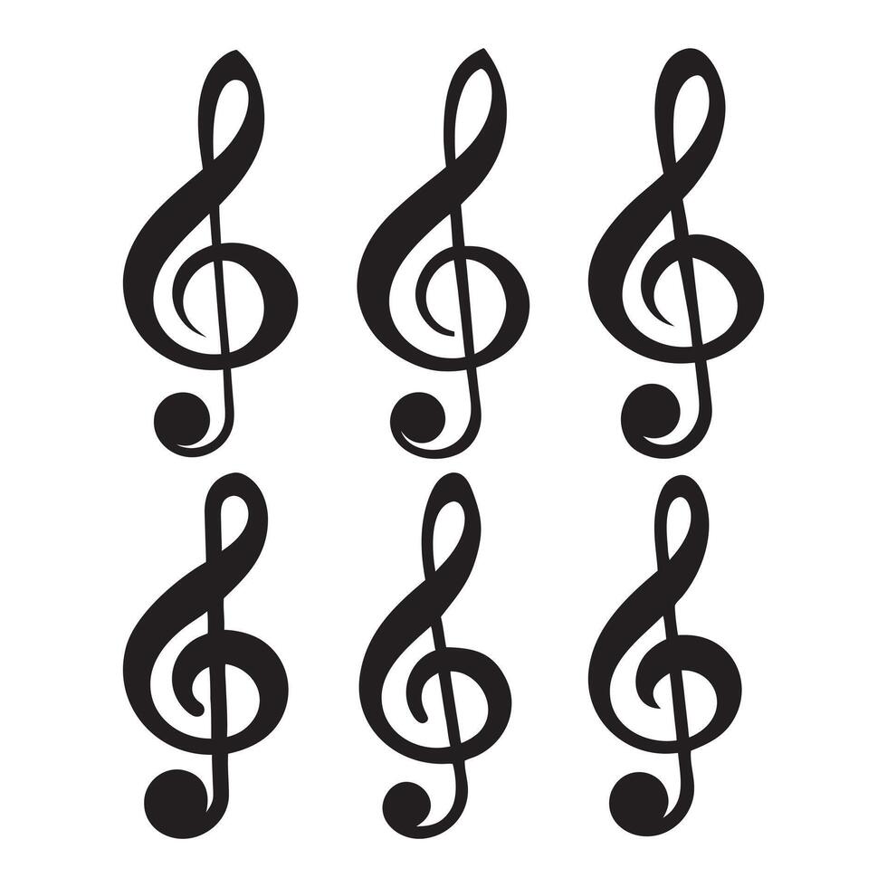 Black Treble Clef Musical Symbol Set, Music notes icon set. Musical key symbols. Music notes symbol illustration vector