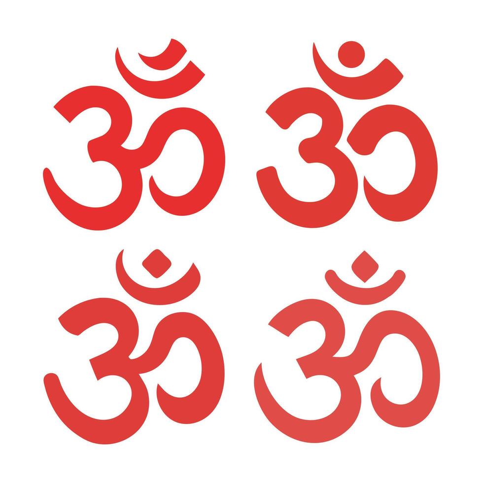 Red Om Symbol Set, Hindu Spirituality Icon, Om symbol isolated on white background vector