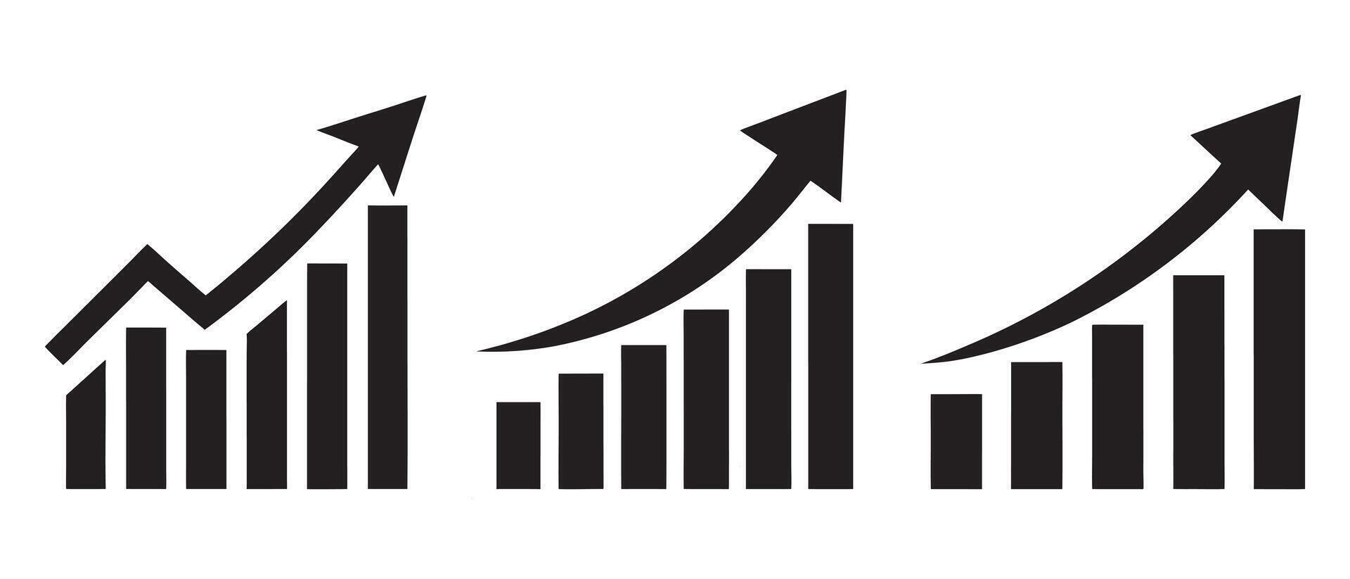Different Growth Charts Depicting Positive Trends icons, Growing graph icon set. illustration. Business chart with arrow. Growths chart collection vector