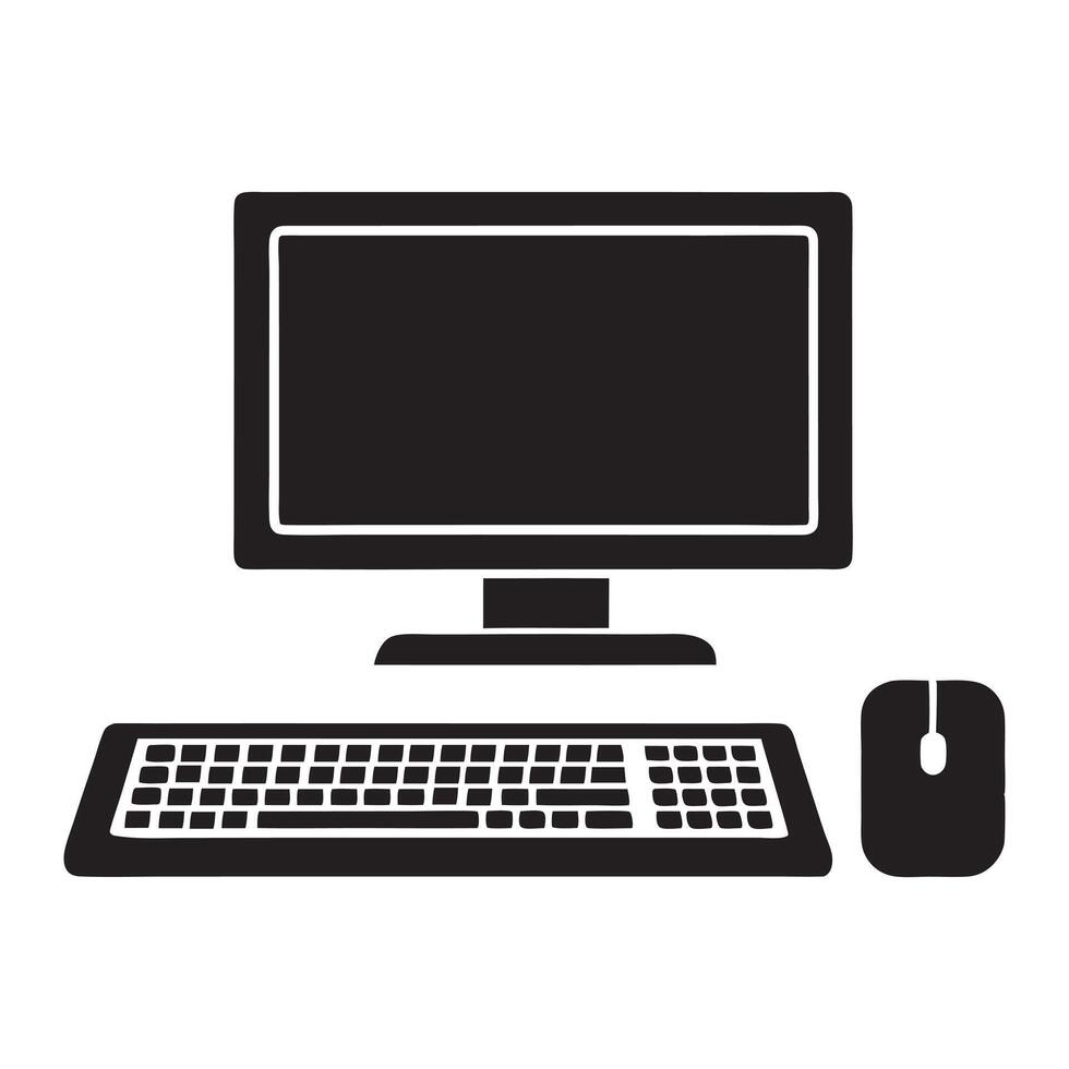 Computer screen sizes with keyboards and mouse icons, Illustration of a Computer Setup vector