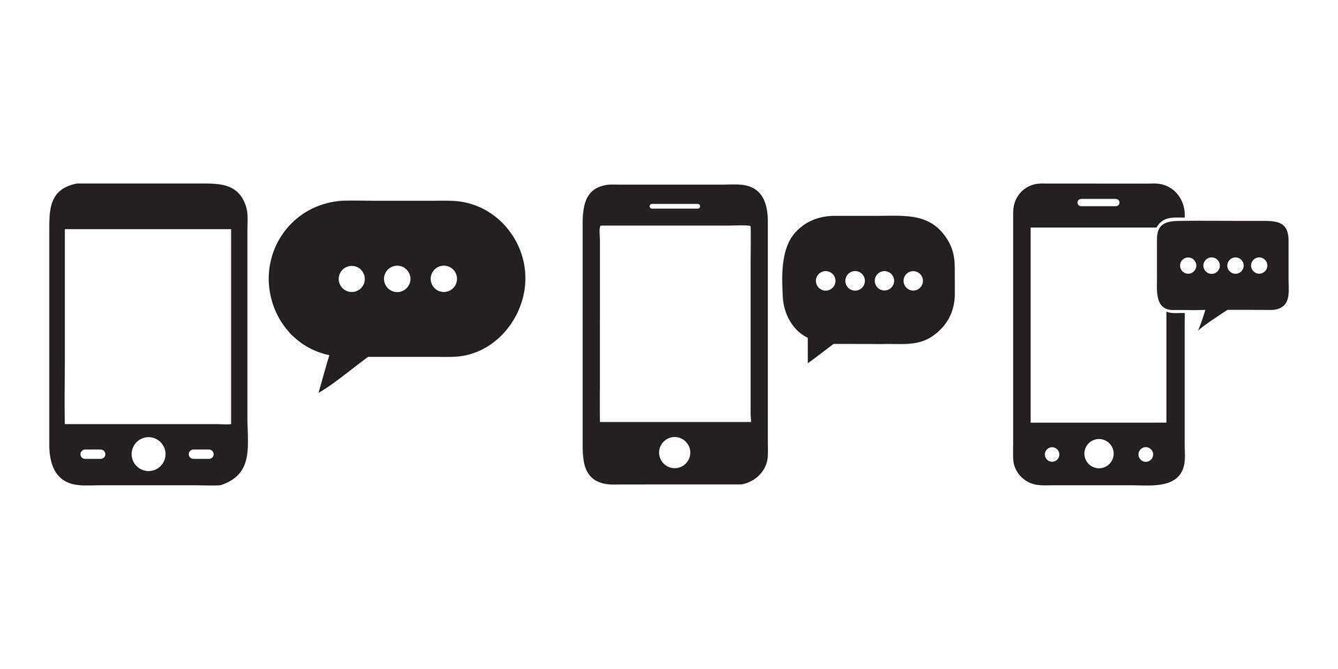 Mobile Phone with Typing Message Bubble Icons, Set of smartphone with message icons. Mobile phone, speech bubble, phone text message. SMS notification symbol, mobile. vector