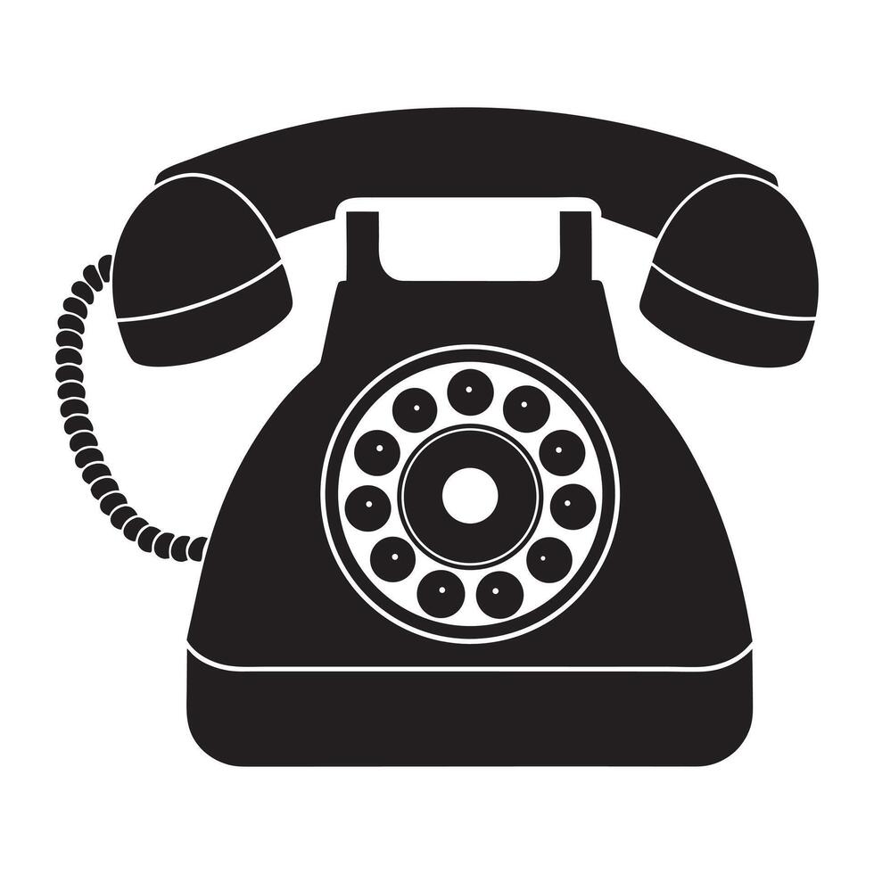 Black Rotary Dial Telephone Icon, Telephone Icon, Phone Art Illustration vector